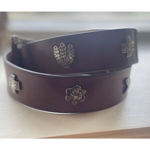 Vtg Neiman Marcus Brown Leather Western Concho Style Belt 34 Silver Buckle